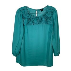 Ann Taylor Womens Top Puff Sleeves Rosettes Size 8